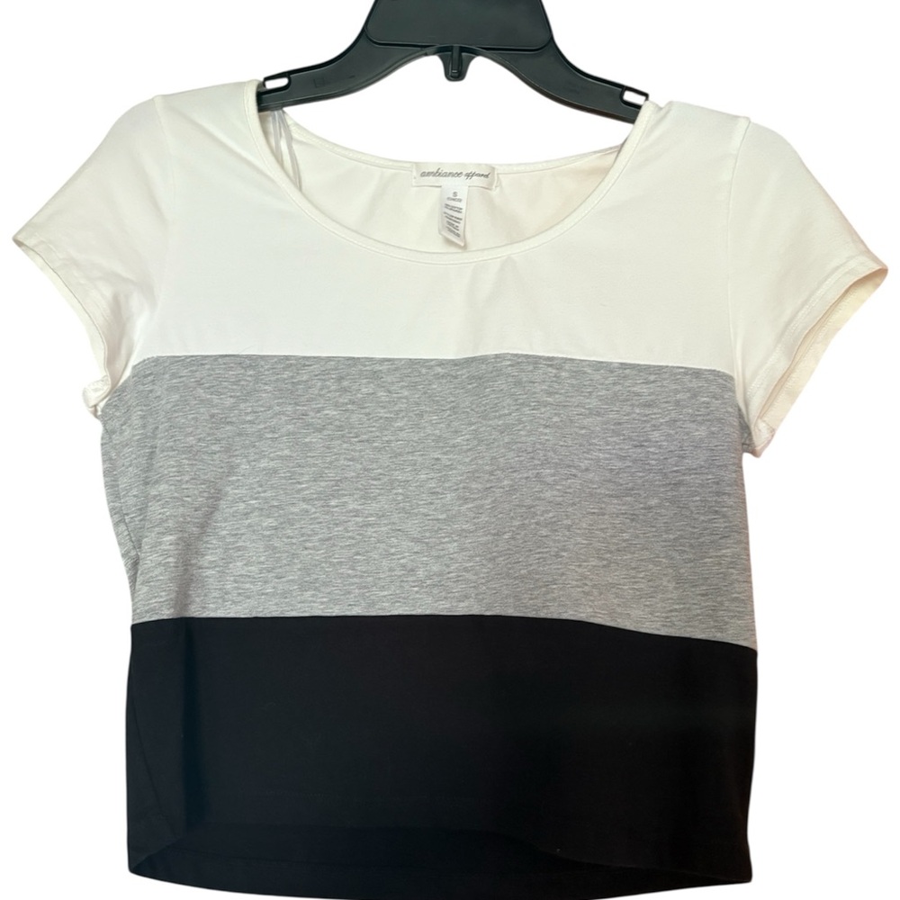 Ambiance Apparel White, Gray and Black Boxy Crop T-Shirt